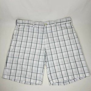 PGA Tour Golf Shorts White Plaid Polyester Waist Size 36